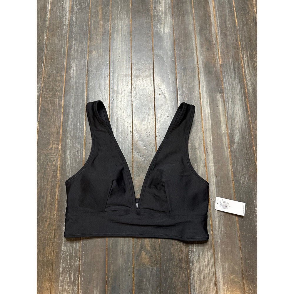 Old Navy Women Black Deep V-Neck Longline Bikini Swim Top Small